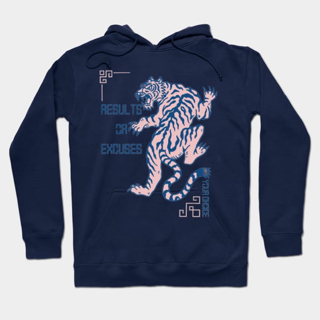 Results Or Excuses, Your Choice ,Pink Tiger Hoodie by KoumlisArt